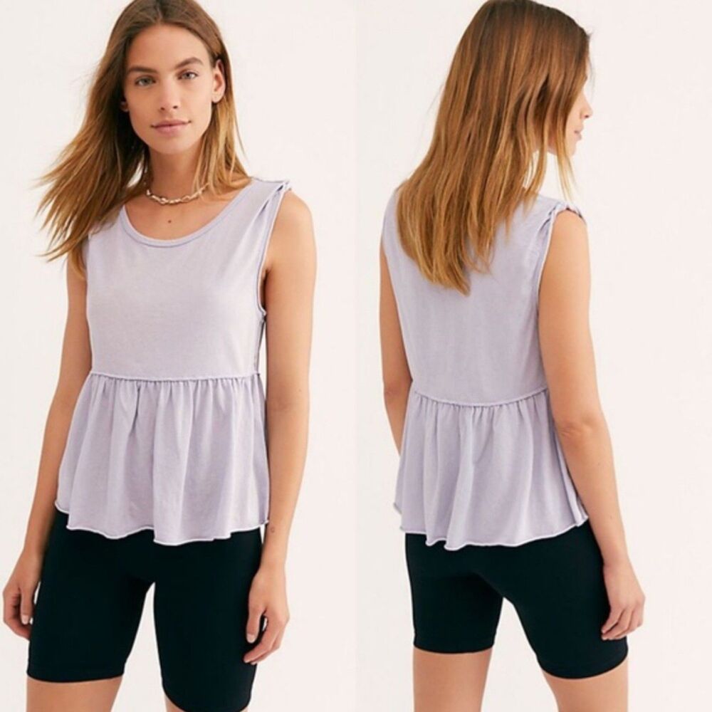 Free People Anytime Tank Cotton Babydoll Peplum Boho Scoop Neck Lilac Size Small